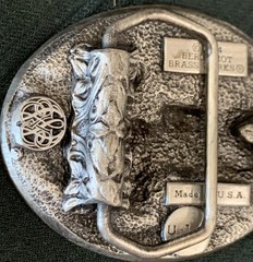 VINTAGE Belt Buckle PEWTER/ENAMEL Antique Convertible Car Fence Farm House 1984