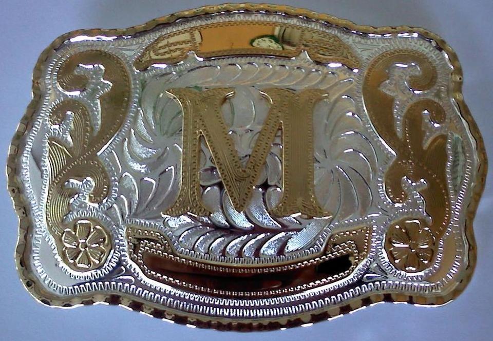NEW INITIAL « M » RODEO LETTER GOLD SILVER COWGIRL COWBOY WESTERN BELT BUCKLE