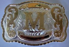 NEW INITIAL « M » RODEO LETTER GOLD SILVER COWGIRL COWBOY WESTERN BELT BUCKLE