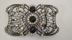 Vintage Goth Themed Metal Belt Buckle Rhinestones & Black Gems Fits 1.5 Hook