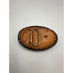 Vintage Hand Tooled Leather Belt Buckle RGE Initials Western Whipstitch Brown