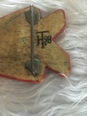 Vintage Horn Hand Made Carved Signed HT.98 Painted Red Arrow Pants Belt Buckle