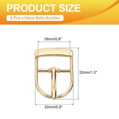 8 Pcs 0.8 Inch Adjustable Single Prong Buckle Belt Buckle, Gold Tone