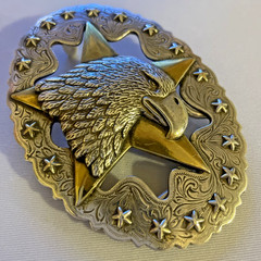 American Eagle Star Trophy Belt Buckle Western Silver Gold 3.5 inch Tandy