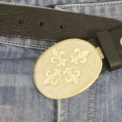Fleur de Lys Quartet Belt Buckle in Gold Mother of Pearl – Handmade Buckle