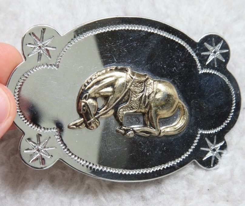 Rodeo Bucking Bronco Belt Buckle Silver Gray Solid Metal Men&rsquo;s Mirror Finish BB8