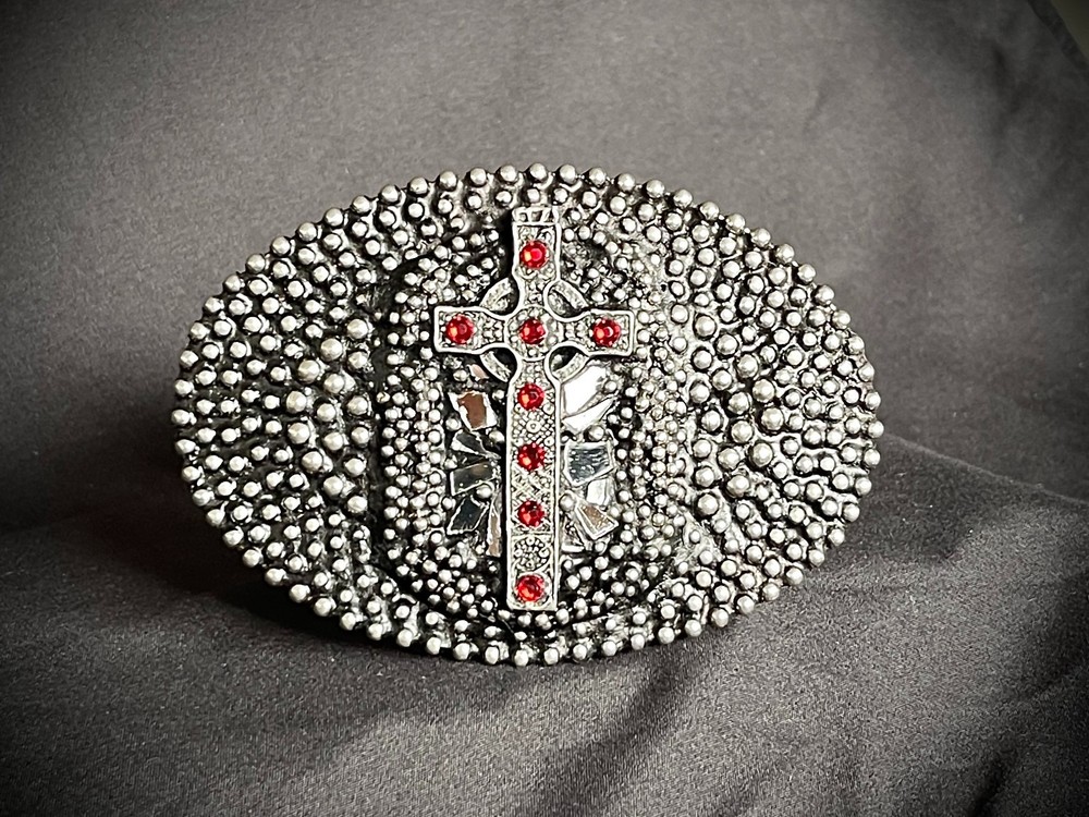 Handmade Oval Cross Belt Buckle Gothic Rock Metal Darren McNeese