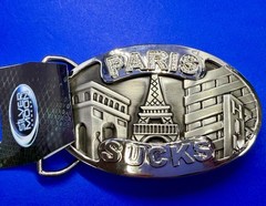 Paris Sucks! Blue Moon Creations Silver Tone Funny Tourist Gift Belt Buckle