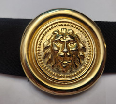 Vintage Lion Head Oversize Gold Metal Belt Buckle Elastic Fashion Belt 80&rsquo;s 90&rsquo;s