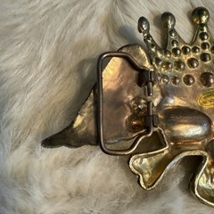 Bling Goldtone Covered Skull Belt Buckle in Clear & Purple Rhinestones