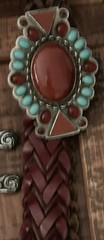 Western Belt Buckle Silver coral& Turquoise Stone Fits 1.5&Prime;Native American trib