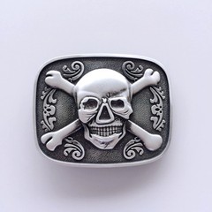 Pirate Skull Bones Beer Bottle Opener Silver Metal Novelty Belt Buckle
