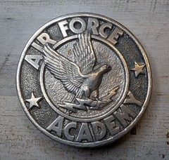 Vintage Adezy Denver Air Force Academy Eagle Belt Buckle Silver Tone Round 1976