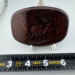 Vintage Kingwood S. America Belt Buckle Brown Wood Excellent Elk 1994 (#124)