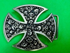 Maltese Iron Cross Studded Skull Design Gothic Punk Vibe Cutout Belt Buckle