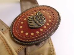 VTG RARE HUGO BOSS LEATHER NATIVE AMERICAN INDIAN CHIEF HEAD BELT BUCKLE 42,9&Prime;