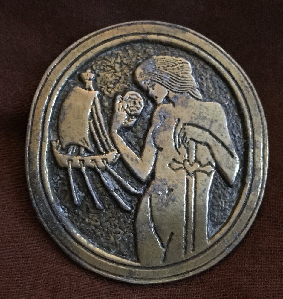*** Woman and Ship Brass-Colored Belt Buckle