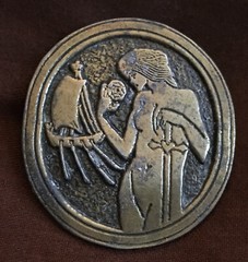 *** Woman and Ship Brass-Colored Belt Buckle