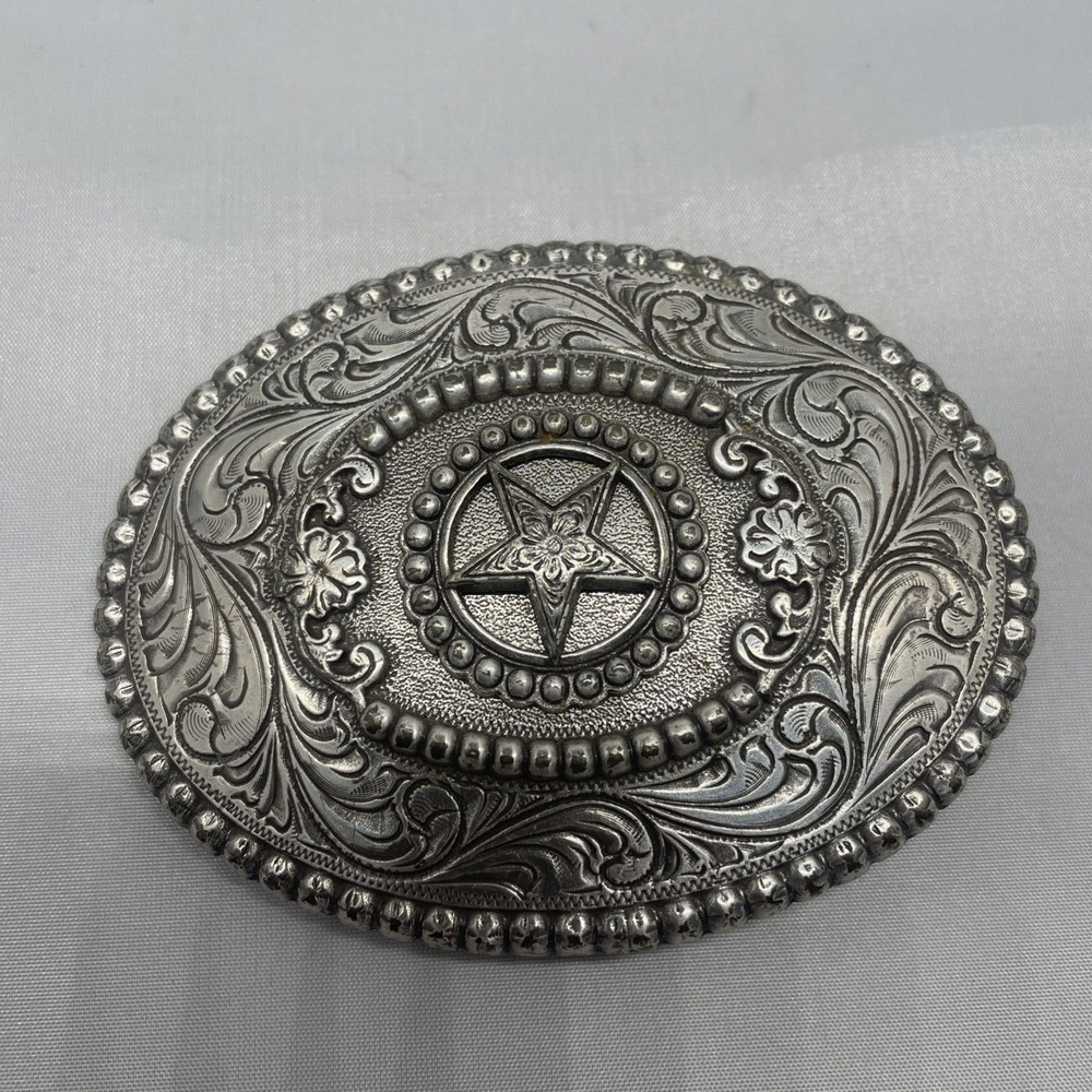 M&F Western Nocona Silver Star & Filigree Swirl Oval Belt Buckle