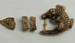 CROCODILE STERLING SILVER BELT BUCKLE SET BY ALEXANDER KALIFANO – GOLD PLATED