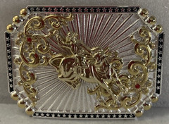 Western BULL Riding Gold & Silver Engraved Cowboy Belt Buckle HEBILLA VAQUERA NW