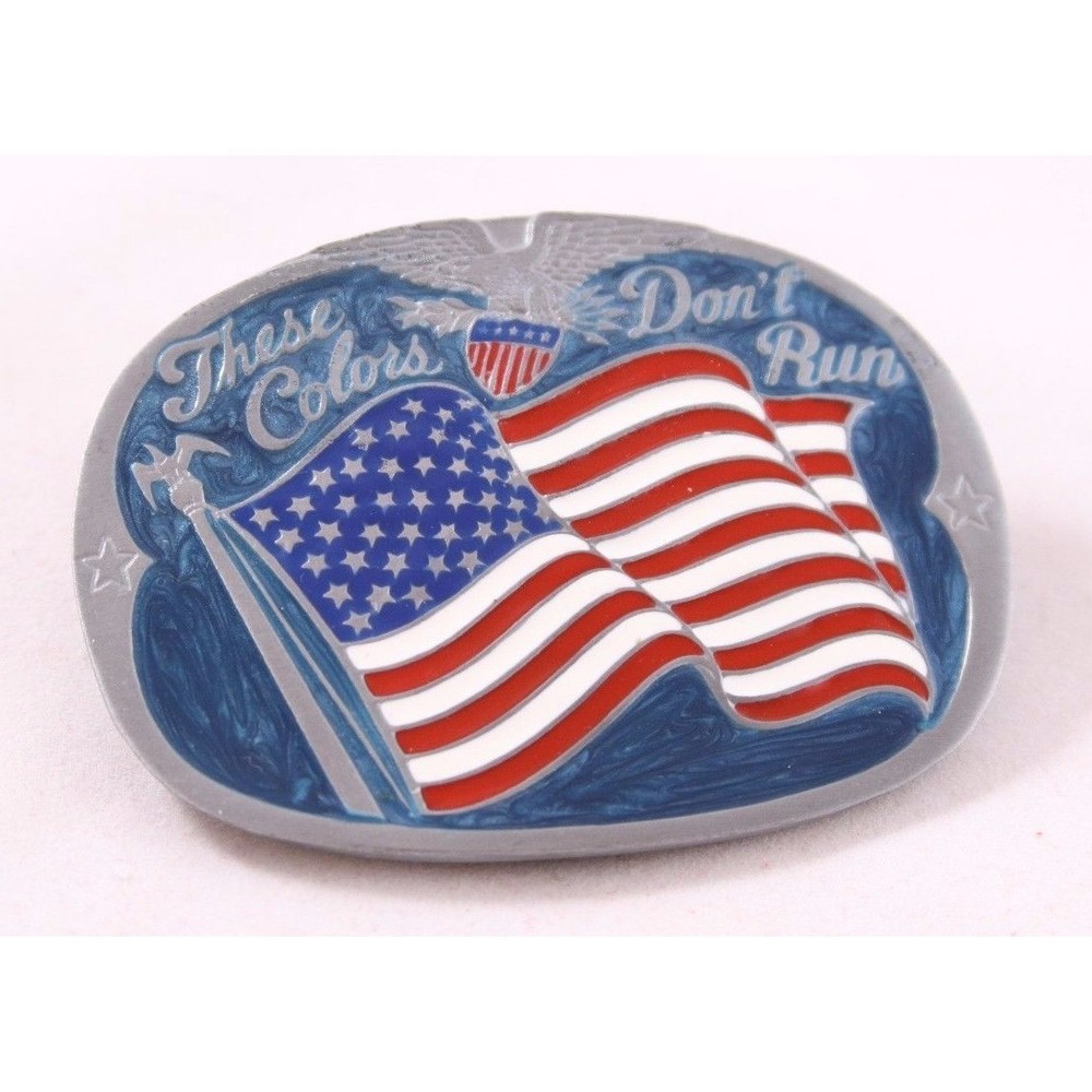 Buckle Bakery These Colors Don&rsquo;t Run American Flag Belt Buckle Vintage 1852 Oval