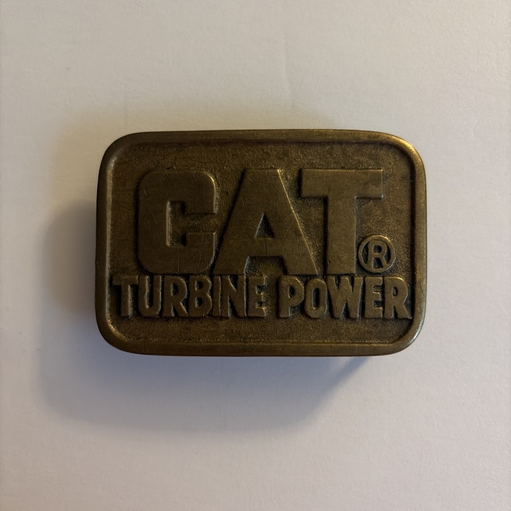 vintage CAT belt buckle CATERPILLAR diesel TURBINE POWER tractor BRASS western