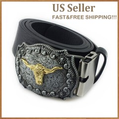 Golden Bull Head Bull Belt Buckle for Male-Western Rodeo Cowboy Belt Buckles