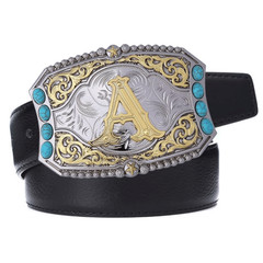 Turquoise Belt Buckle Western Cowboy Rodeo Initial Letters ABCD to Z Belt Buckle