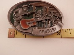 Vintage Country Pickers 1986 C & J inc Belt Buckle Enamel Guitar Players #1446
