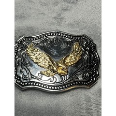 Gold Eagle Belt Buckle Silver Tone Western Scroll Made USA Patriotic Cowboy