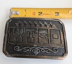 Vintage belt buckle 1975 WTSO James Lind Wyoming Studio Art Works radio