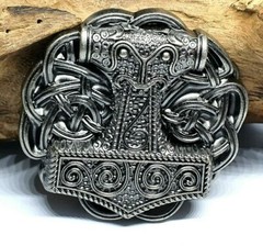 Thor&rsquo;s Hammer Belt Buckle Viking Celtic Raven Skane Metal Pewter Buckle Only