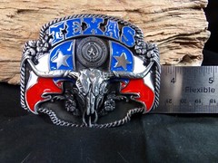 NEW Texas Western Belt Buckle, State Seal, 2 Lone Star Flags, & Long Horn Steer