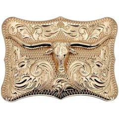 Gold Longhorn Bull Designer Quality Western Belt Buckle Carved Solid Piece Metal