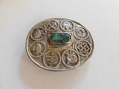 Silver Blue Green Turquoise Oval Symbol Belt Buckle