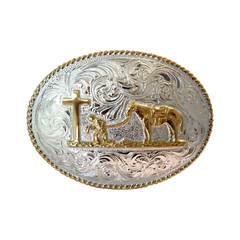 Crumrine Praying Cowboy Western Silver & Bronze Belt Buckle C1037448