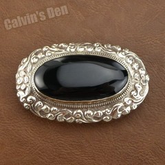 Handmade Large Black Onyx Tibetan Silver Floral Scroll Belt Buckle Western Boho