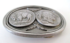 Buckles of America 3&Prime; INDIAN NICKEL BUFFALO COIN BELT BUCKLE BA-107 PEWTER AZ24