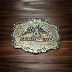 1970s joes motorcycle kawasaki metal promotional biker belt buckle