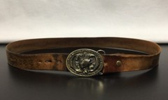 BASS ANGLERS SPORTSMAN SOCIETY BRASS Belt Buckle Tooled Leather 20th Anniversary