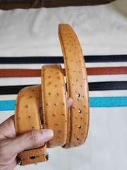 3.8CM Brown 100% Genuine Body Ostrich Leather Skin Mens Belt Buckle- Handmade