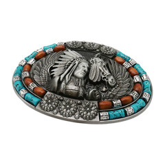 Men Silver Metal Belt Western Native Indian Warrior Horse Feather Eagle Wings