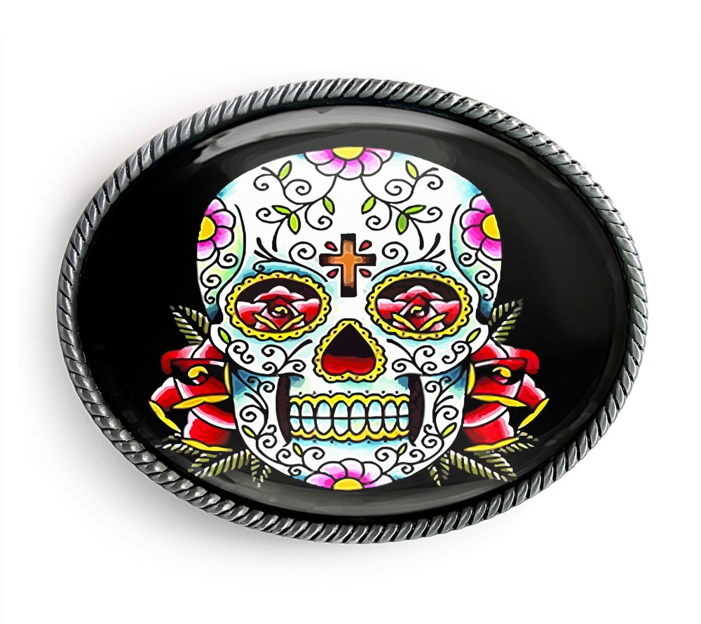 Day of the Dead Belt Buckle – Traditional Sugar Skull Handmade Belt Buckle – 55