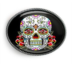 Day of the Dead Belt Buckle – Traditional Sugar Skull Handmade Belt Buckle – 55