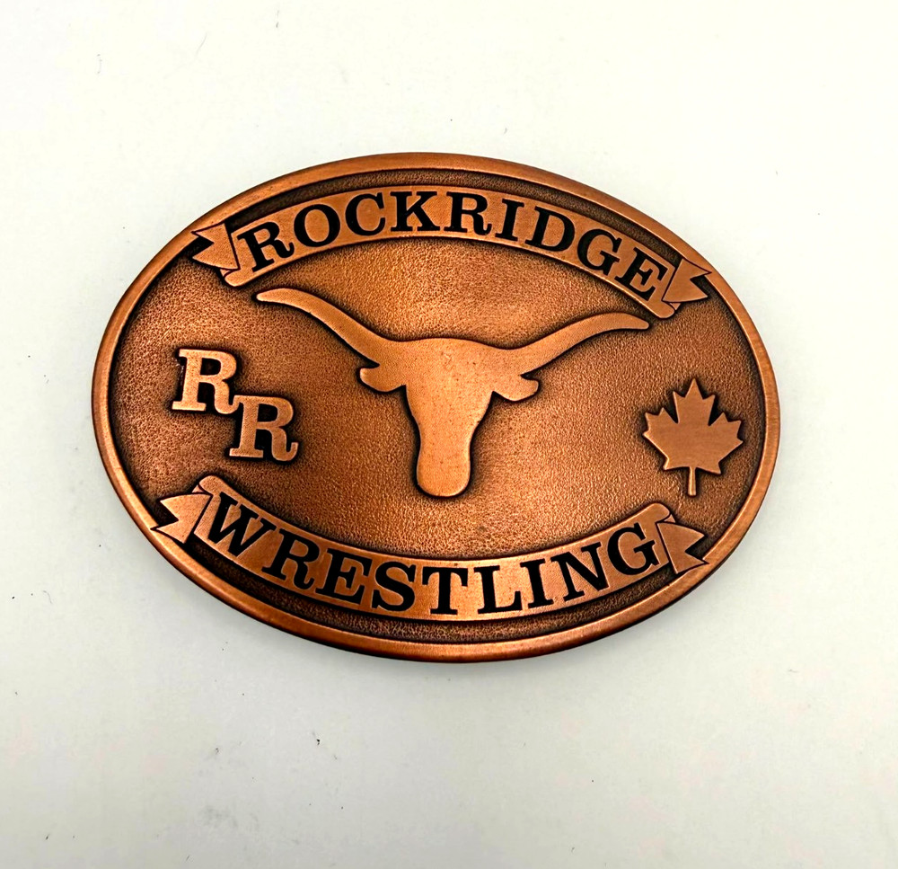 Rockridge Wrestling Copper Tone Belt Buckle Longhorn RR Canada Maple Leaf