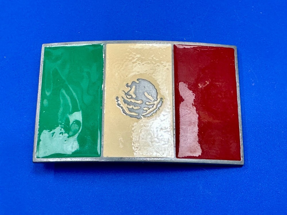 Mexico Flag Patriotic Belt Buckle Western Cowboy Eagle Country Emblem