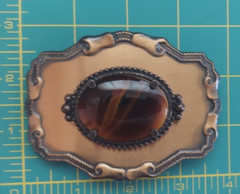 Women/ Men Copper Tone Western Style Belt Buckle w/ Faux Tigers Eye Center