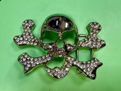 Skull and Crossbones – Clear Rhinestone Covered Cutout Gothic Punk Belt Buckle