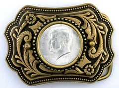 Southwest Western 1964 Kennedy Half Dollar Gold Color Belt Buckle EPBB114-92122